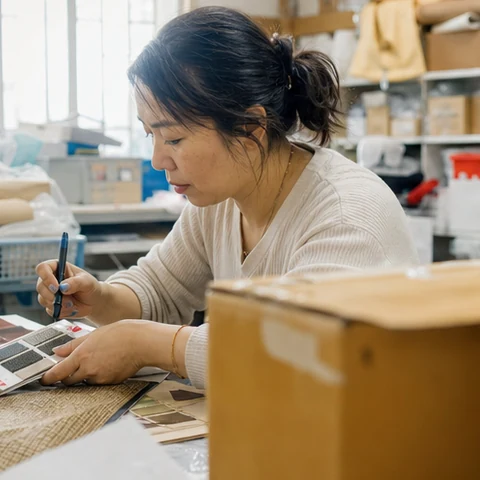 AI 生成的匿名家居生活卖家工作侧拍